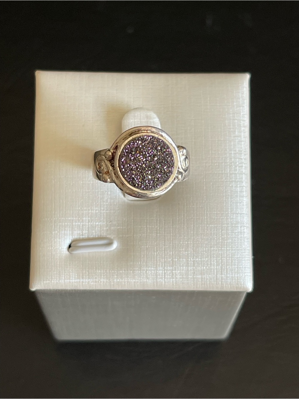 Sajen 925 sterling silver Purple Druzy Round Statement Ring
